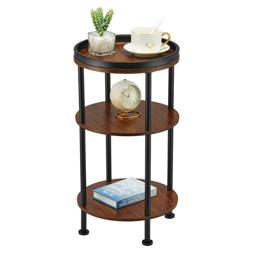 DULCII 8663-C 4-Leg Small Round Table Wooden Top Side End Table with Metal Frame, 300 x 300 x 550mm - Cherry - 1