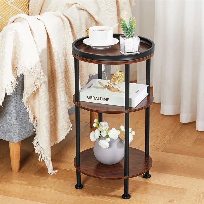 DULCII 8663-C 4-Leg Small Round Table Wooden Top Side End Table with Metal Frame, 300 x 300 x 550mm - Cherry - 3