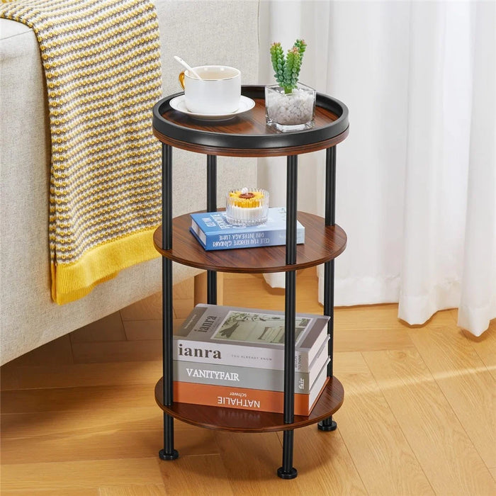 DULCII 8663-C 4-Leg Small Round Table Wooden Top Side End Table with Metal Frame, 300 x 300 x 550mm - Cherry - 4