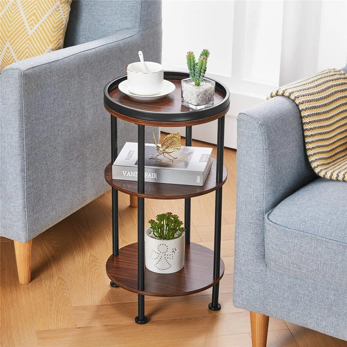 DULCII 8663-C 4-Leg Small Round Table Wooden Top Side End Table with Metal Frame, 300 x 300 x 550mm - Cherry - 5