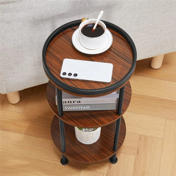 DULCII 8663-C 4-Leg Small Round Table Wooden Top Side End Table with Metal Frame, 300 x 300 x 550mm - Cherry - 6
