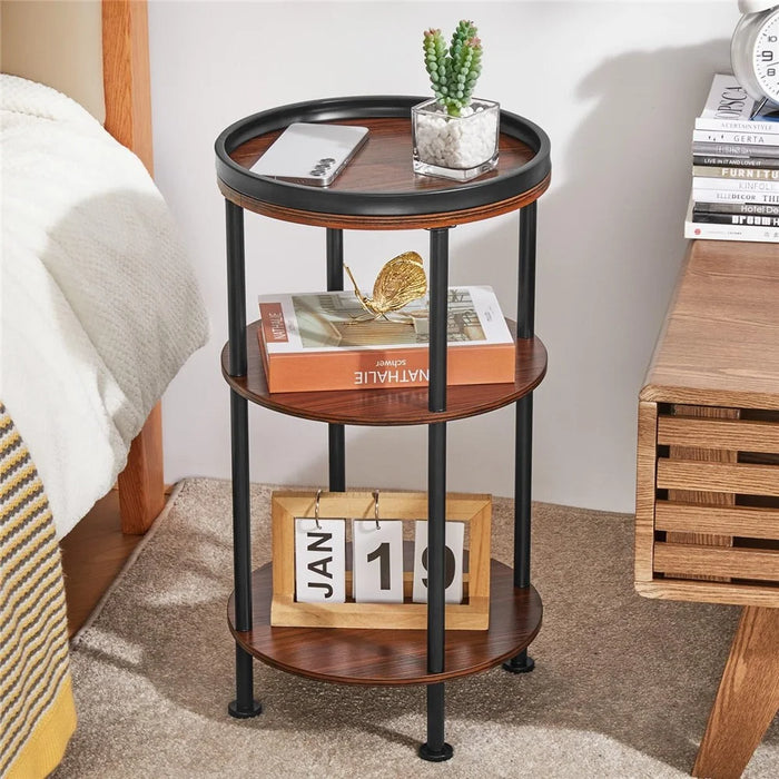 DULCII 8663-C 4-Leg Small Round Table Wooden Top Side End Table with Metal Frame, 300 x 300 x 550mm - Cherry - 7