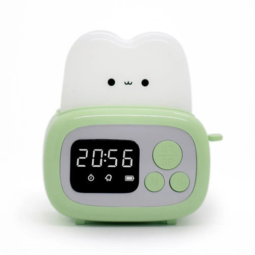 MW-NZ-05 Cartoon Toaster Night Lamp Rechargeable Table Clock Alarm Timer - Green - 1