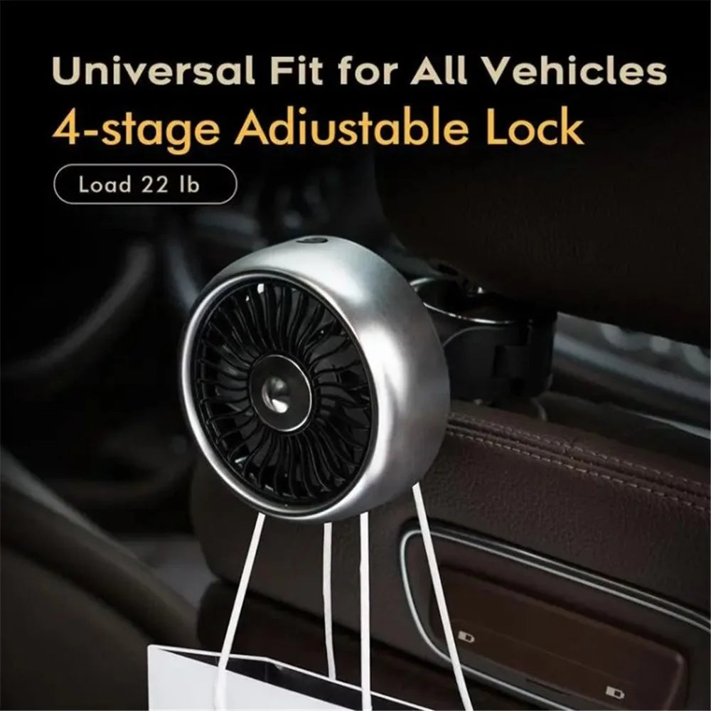 Car Backseat Electric Fan for Rear Seat Passenger with 3 Speed Modes + RGB Light for Vehicles SUV Truck - Black - 3