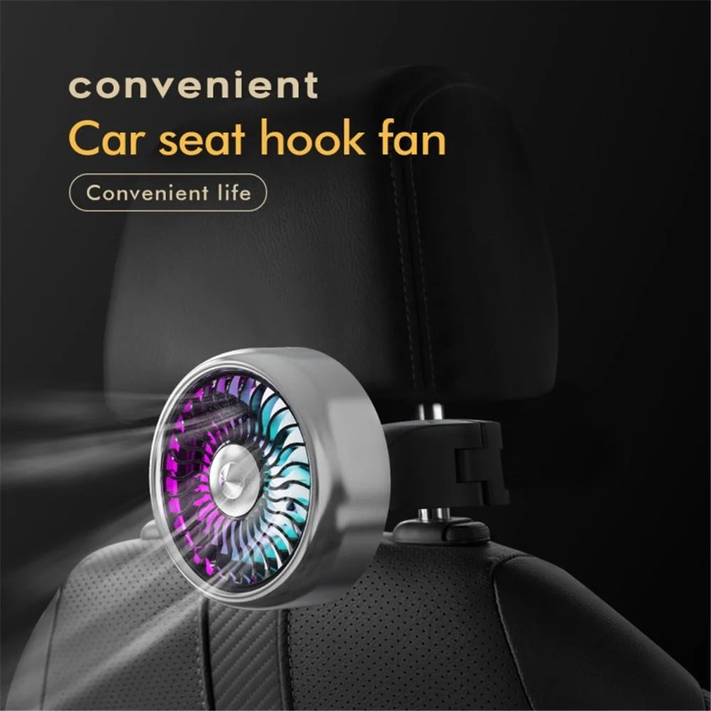 Car Backseat Electric Fan for Rear Seat Passenger with 3 Speed Modes + RGB Light for Vehicles SUV Truck - Black - 5