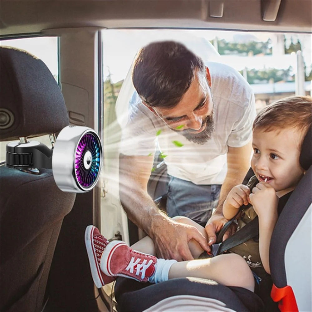 Car Backseat Electric Fan for Rear Seat Passenger with 3 Speed Modes + RGB Light for Vehicles SUV Truck - Black - 7