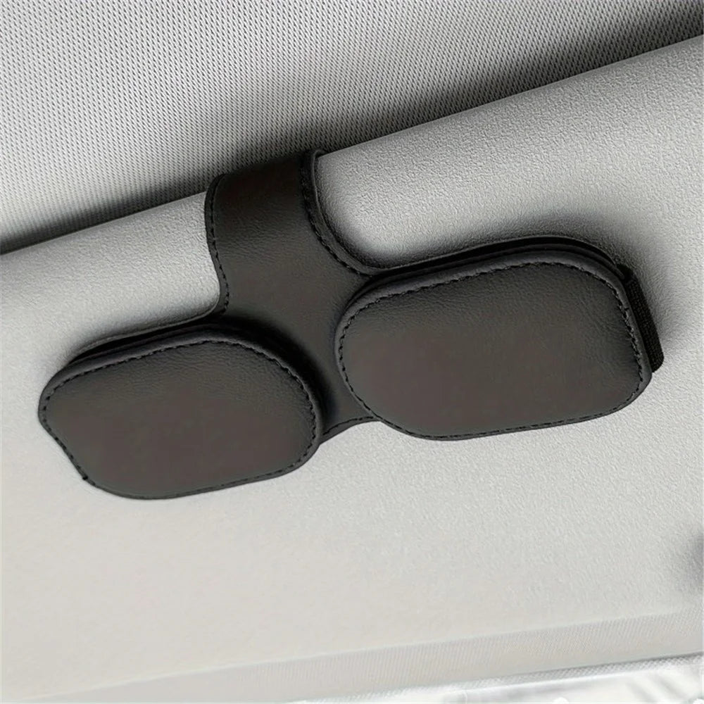 Car Sunglasses Holder Vehicle Visor Clip Magnetic PU Leather Sun Glasses Eyeglass Hanger - Black - 1