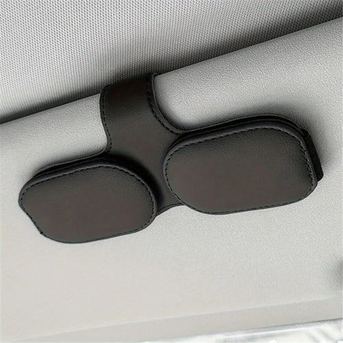 Car Sunglasses Holder Vehicle Visor Clip Magnetic PU Leather Sun Glasses Eyeglass Hanger - Black - 1