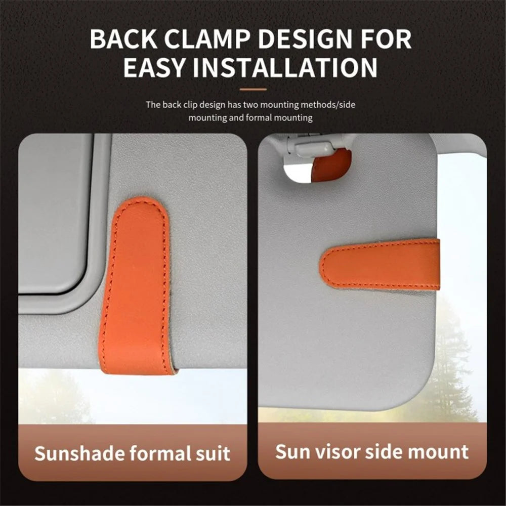 Car Sunglasses Holder Vehicle Visor Clip Magnetic PU Leather Sun Glasses Eyeglass Hanger - Black - 4