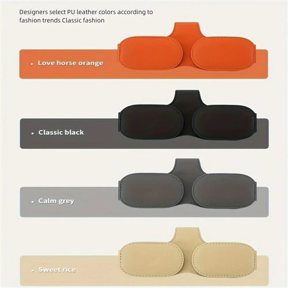 Car Sunglasses Holder Vehicle Visor Clip Magnetic PU Leather Sun Glasses Eyeglass Hanger - Black - 5
