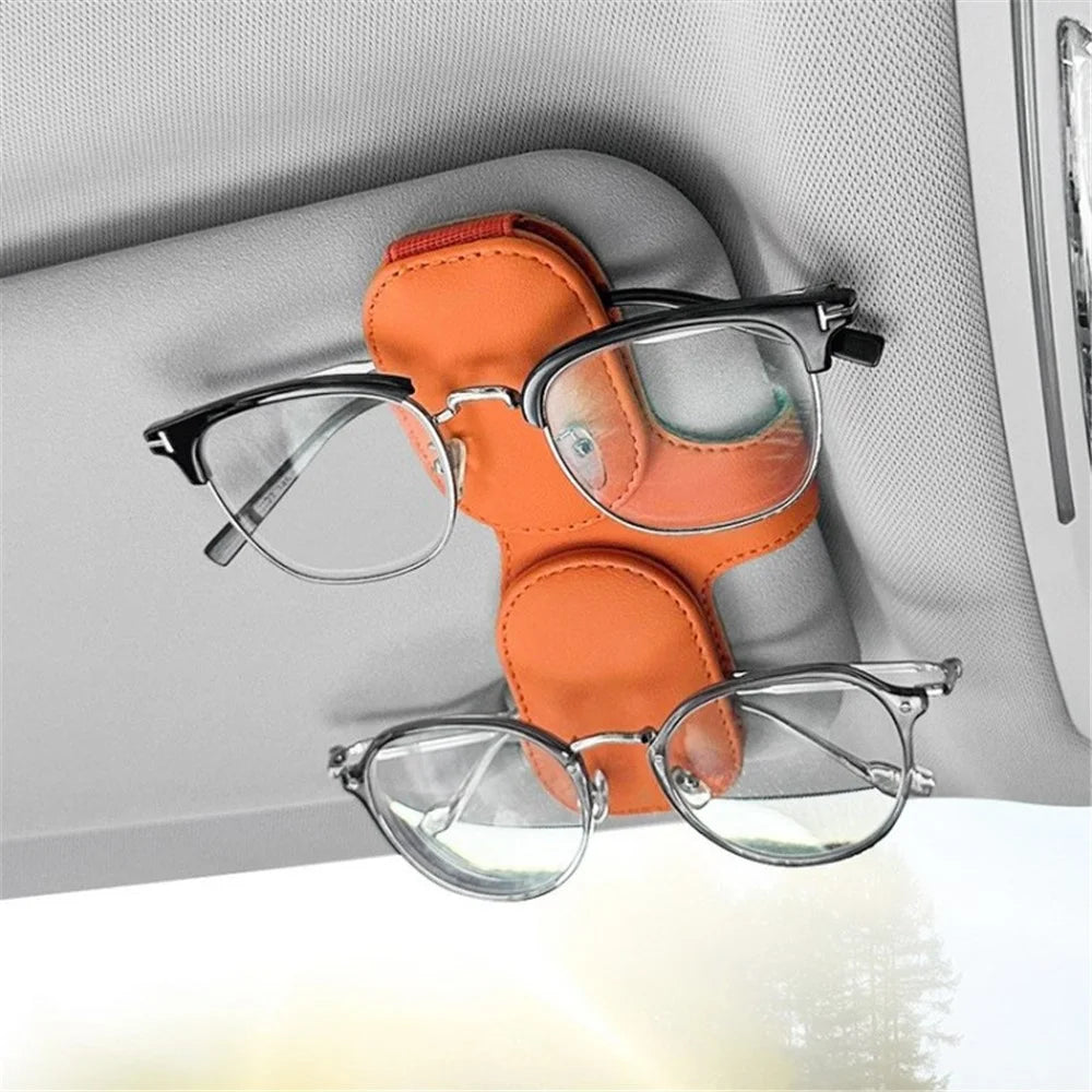 Car Sunglasses Holder Vehicle Visor Clip Magnetic PU Leather Sun Glasses Eyeglass Hanger - Black - 6