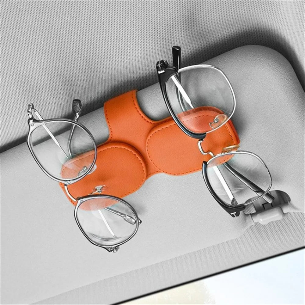 Car Sunglasses Holder Vehicle Visor Clip Magnetic PU Leather Sun Glasses Eyeglass Hanger - Black - 7
