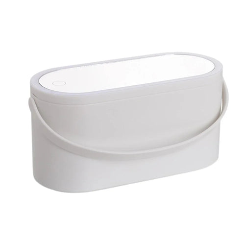 Travel Makeup Organizer Built-In Mirror Rechargeable Cosmetic Storage Box with LED Light - White - 1