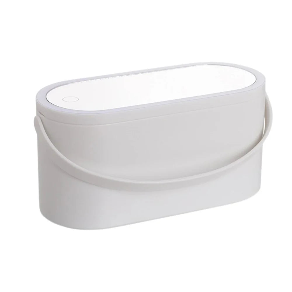 Travel Makeup Organizer Built-In Mirror Rechargeable Cosmetic Storage Box with LED Light - White - 1