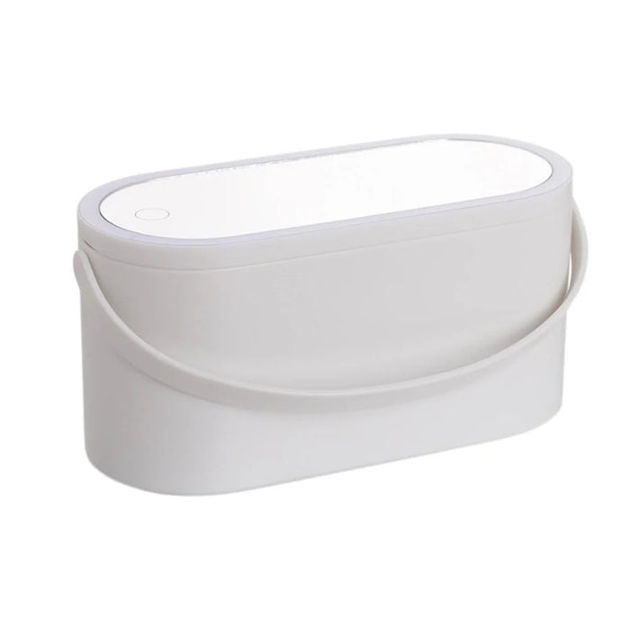 Travel Makeup Organizer Built-In Mirror Rechargeable Cosmetic Storage Box with LED Light - White - 1
