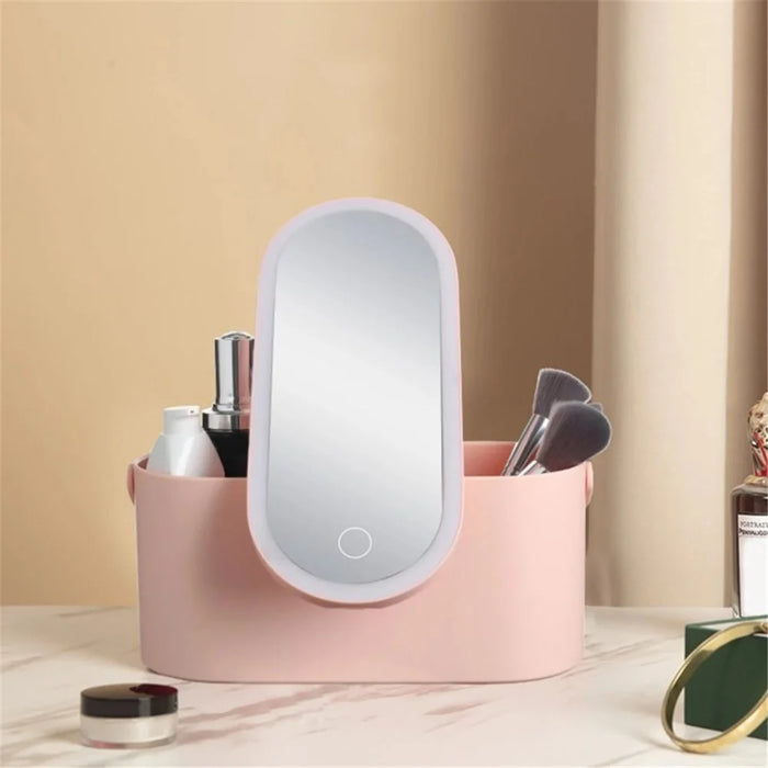 Travel Makeup Organizer Built-In Mirror Rechargeable Cosmetic Storage Box with LED Light - White - 6