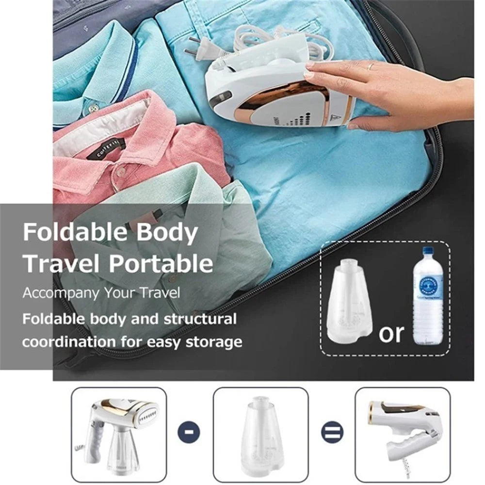 1600W Foldable Handheld Garment Steamer 250ml Water Tank Automatic Steam Brush Hanging Ironing Machine - White+Single Gear / EU Plug - 5