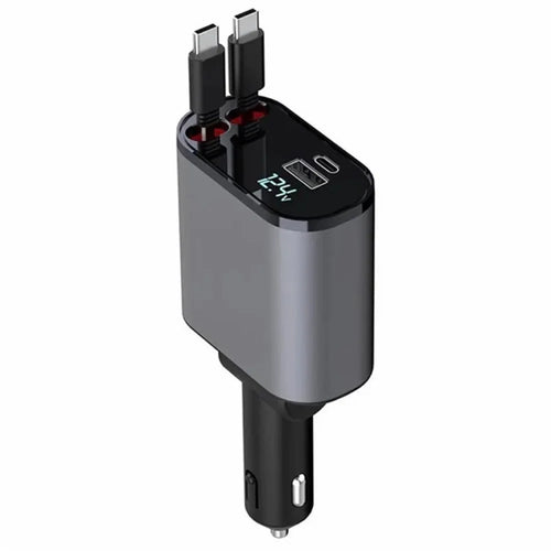 USB+Type-C Dual Port Fast Charging Cigarette Lighter Car Charger with Retractable Cable - Type-C+Type-C - 1