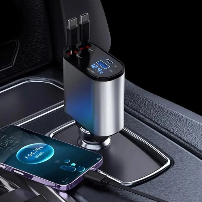 USB+Type-C Dual Port Fast Charging Cigarette Lighter Car Charger with Retractable Cable - Type-C+Type-C - 7