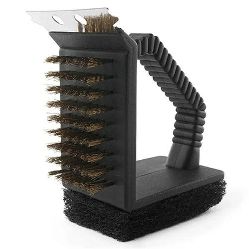 3-in-1 Barbecue Copper Wire Brush Stainless Steel Scraper BBQ Cleaning Tool - 1