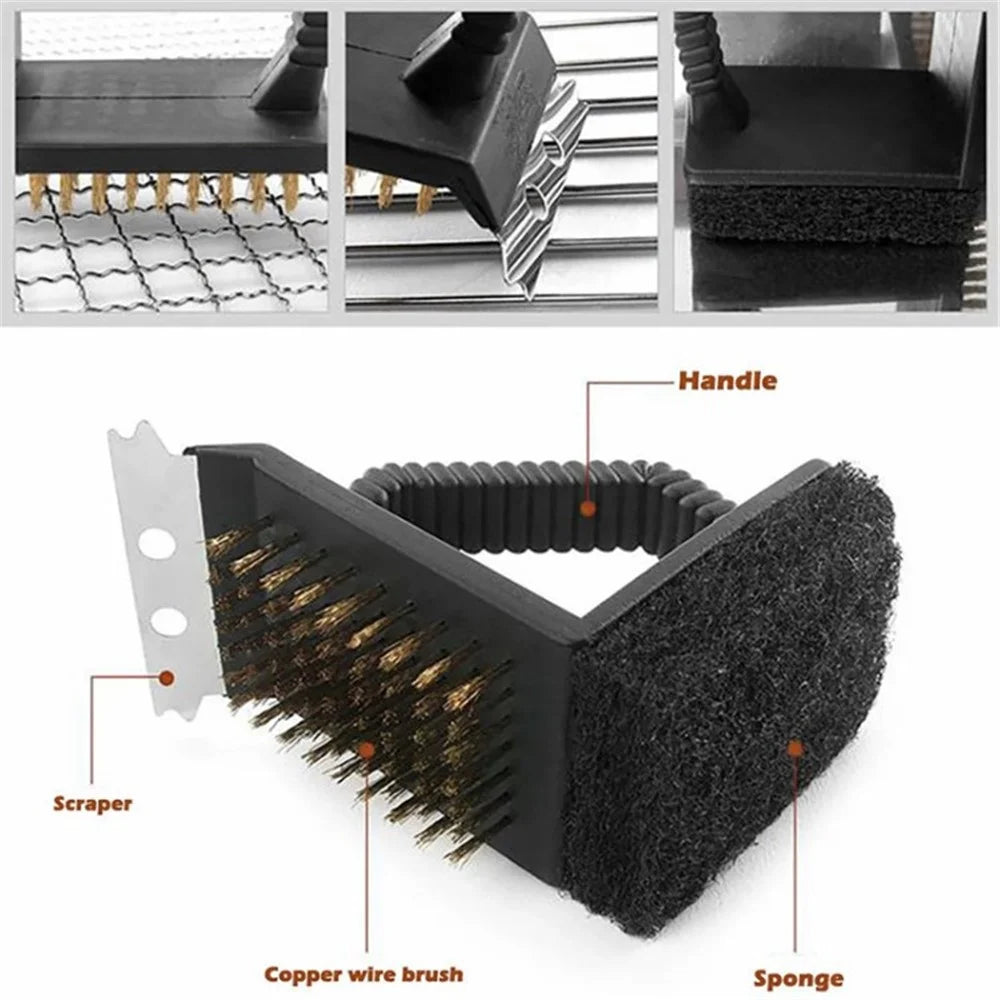 3-in-1 Barbecue Copper Wire Brush Stainless Steel Scraper BBQ Cleaning Tool - 4