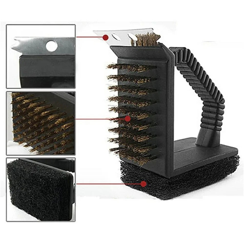 3-in-1 Barbecue Copper Wire Brush Stainless Steel Scraper BBQ Cleaning Tool - 5