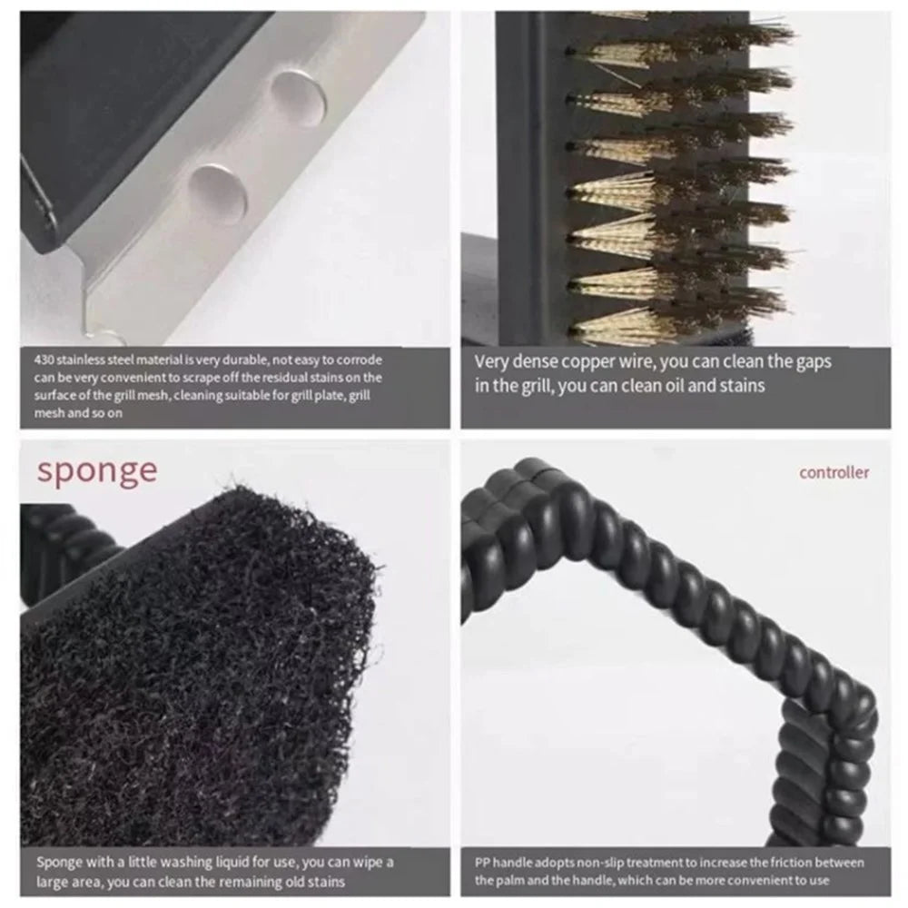 3-in-1 Barbecue Copper Wire Brush Stainless Steel Scraper BBQ Cleaning Tool - 7