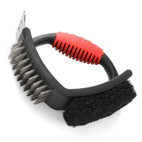 3-in-1 Barbecue Cleaning Brush Steel Wire / Copper Wire BBQ Brush Scouring Pad Scraper - Steel Wire Brush - 1