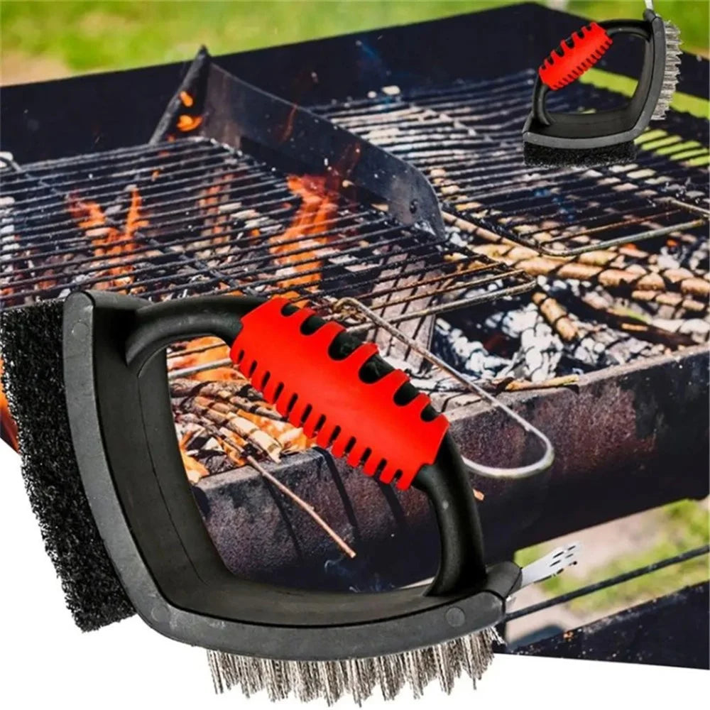 3-in-1 Barbecue Cleaning Brush Steel Wire / Copper Wire BBQ Brush Scouring Pad Scraper - Steel Wire Brush - 2