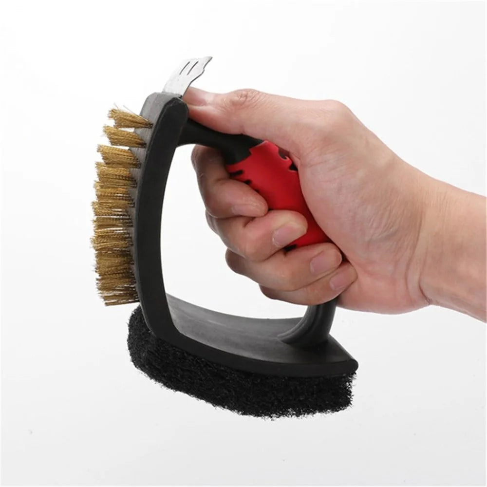3-in-1 Barbecue Cleaning Brush Steel Wire / Copper Wire BBQ Brush Scouring Pad Scraper - Steel Wire Brush - 6