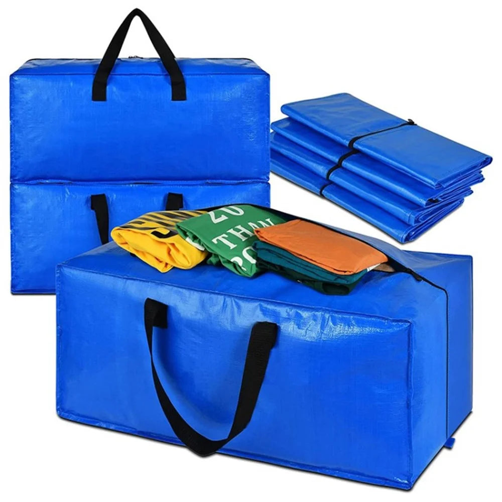 PP Moving Tote Bag Thickened Waterproof Luggage Packing Storage Moving Bag  - Blue - 2