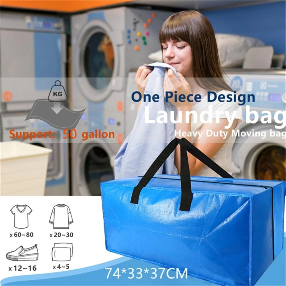 PP Moving Tote Bag Thickened Waterproof Luggage Packing Storage Moving Bag  - Blue - 3