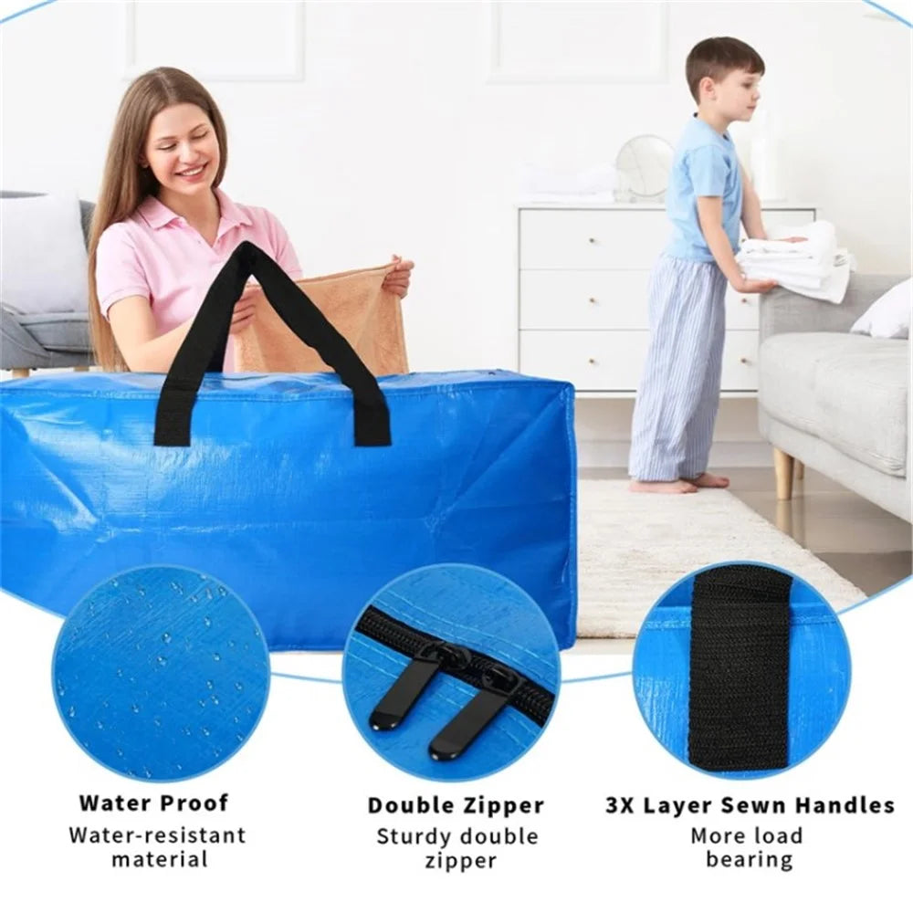 PP Moving Tote Bag Thickened Waterproof Luggage Packing Storage Moving Bag  - Blue - 4