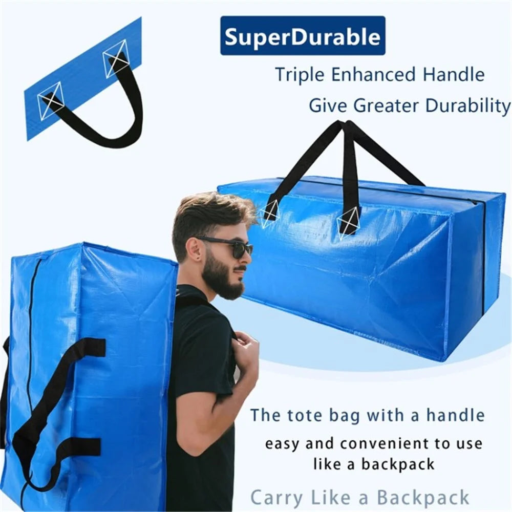 PP Moving Tote Bag Thickened Waterproof Luggage Packing Storage Moving Bag  - Blue - 5
