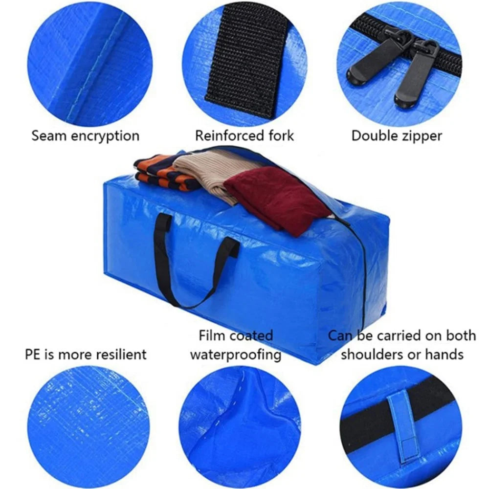 PP Moving Tote Bag Thickened Waterproof Luggage Packing Storage Moving Bag  - Blue - 7
