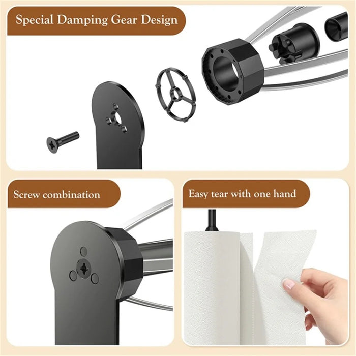Paper Towel Holder with Damping Toilet Paper Stand Roll Holder for Bathroom Kitchen - Black - 3