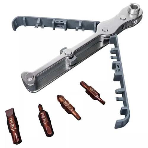 Chrome Vanadium Steel Magnetic Two-Way Ratchet Screwdriver Repair Tool with 4 Bits - Grey - 1