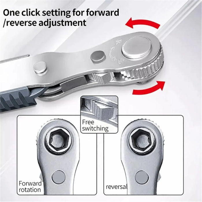 Chrome Vanadium Steel Magnetic Two-Way Ratchet Screwdriver Repair Tool with 4 Bits - Grey - 3