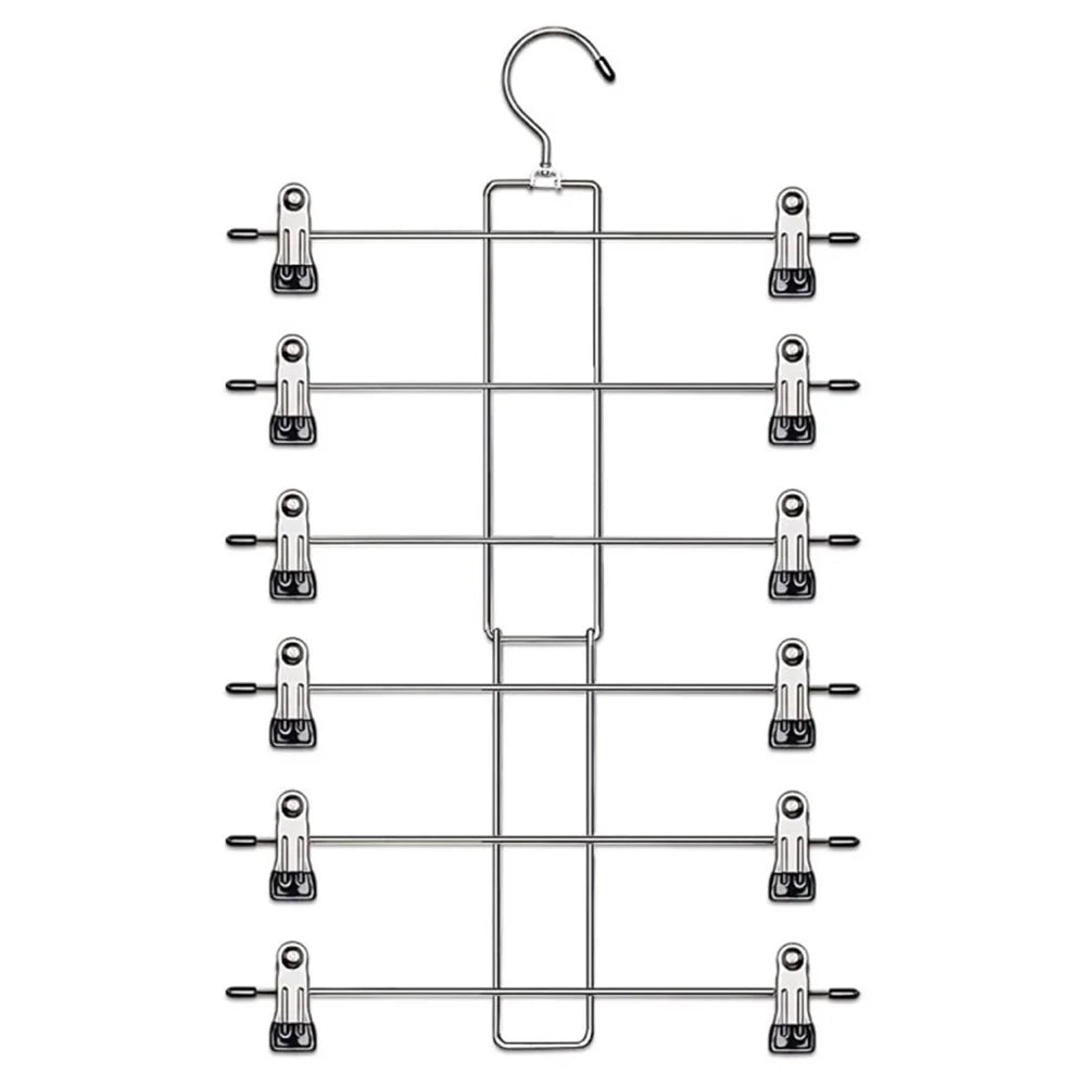 Foldable 6-Layer Wardrobe Storage Hanger 360-Degree Rotating Hook Clips Design Pants Skirt Clothes Hanger - Black - 1