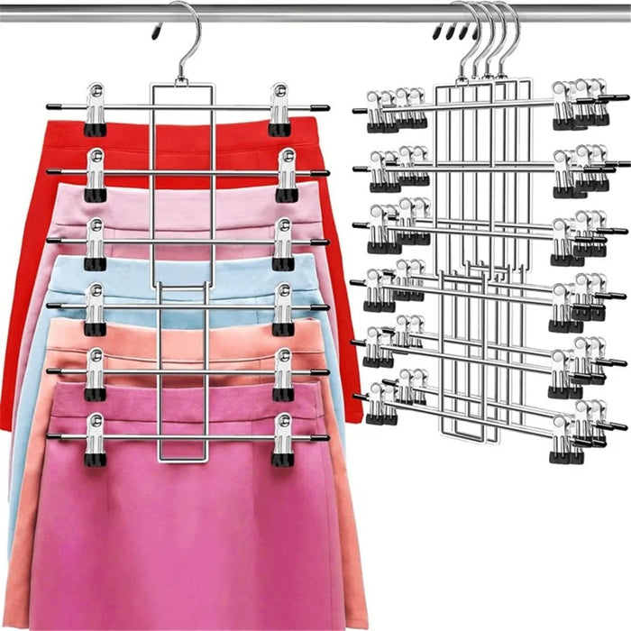 Foldable 6-Layer Wardrobe Storage Hanger 360-Degree Rotating Hook Clips Design Pants Skirt Clothes Hanger - Black - 2