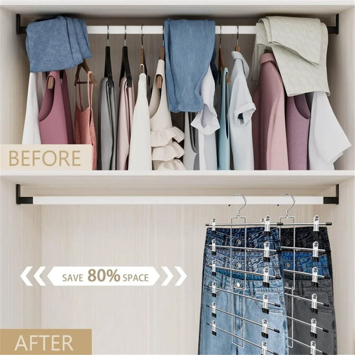 Foldable 6-Layer Wardrobe Storage Hanger 360-Degree Rotating Hook Clips Design Pants Skirt Clothes Hanger - Black - 3