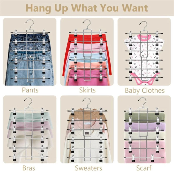 Foldable 6-Layer Wardrobe Storage Hanger 360-Degree Rotating Hook Clips Design Pants Skirt Clothes Hanger - Black - 5