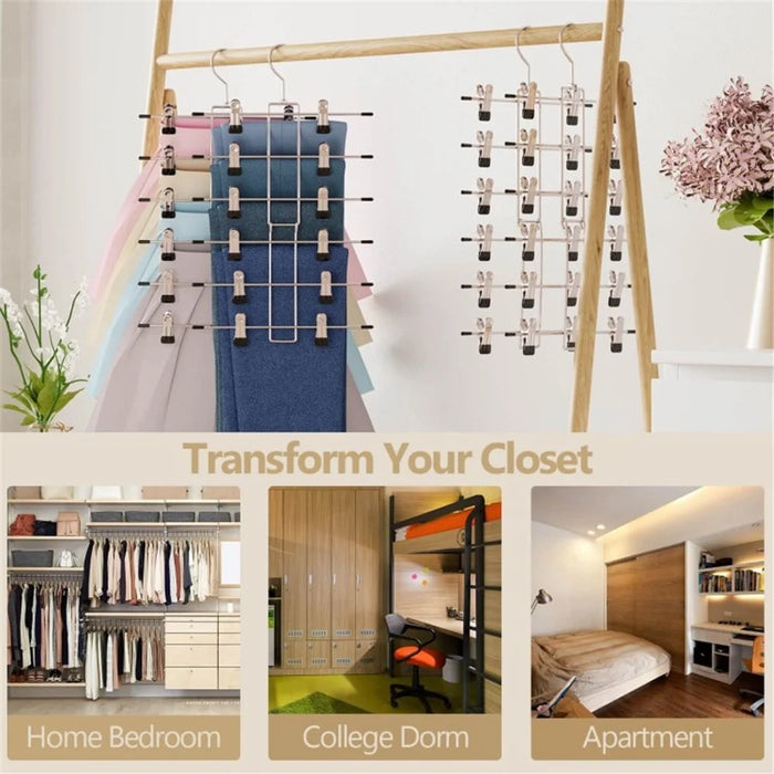 Foldable 6-Layer Wardrobe Storage Hanger 360-Degree Rotating Hook Clips Design Pants Skirt Clothes Hanger - Black - 6