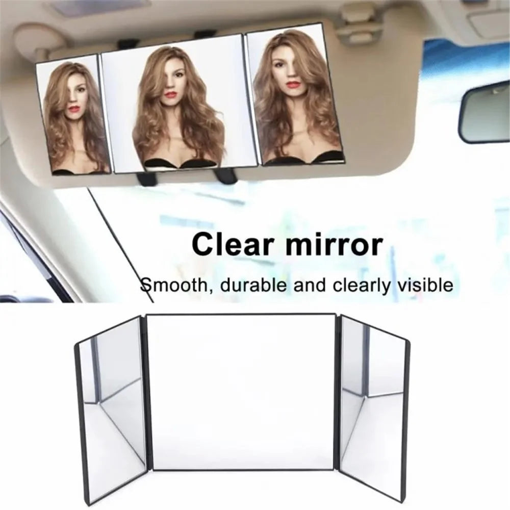 Car Sun Visor Wide View Collapsible Tri-Fold Makeup Mirror Auto Sunshade Cosmetic Mirror - 4
