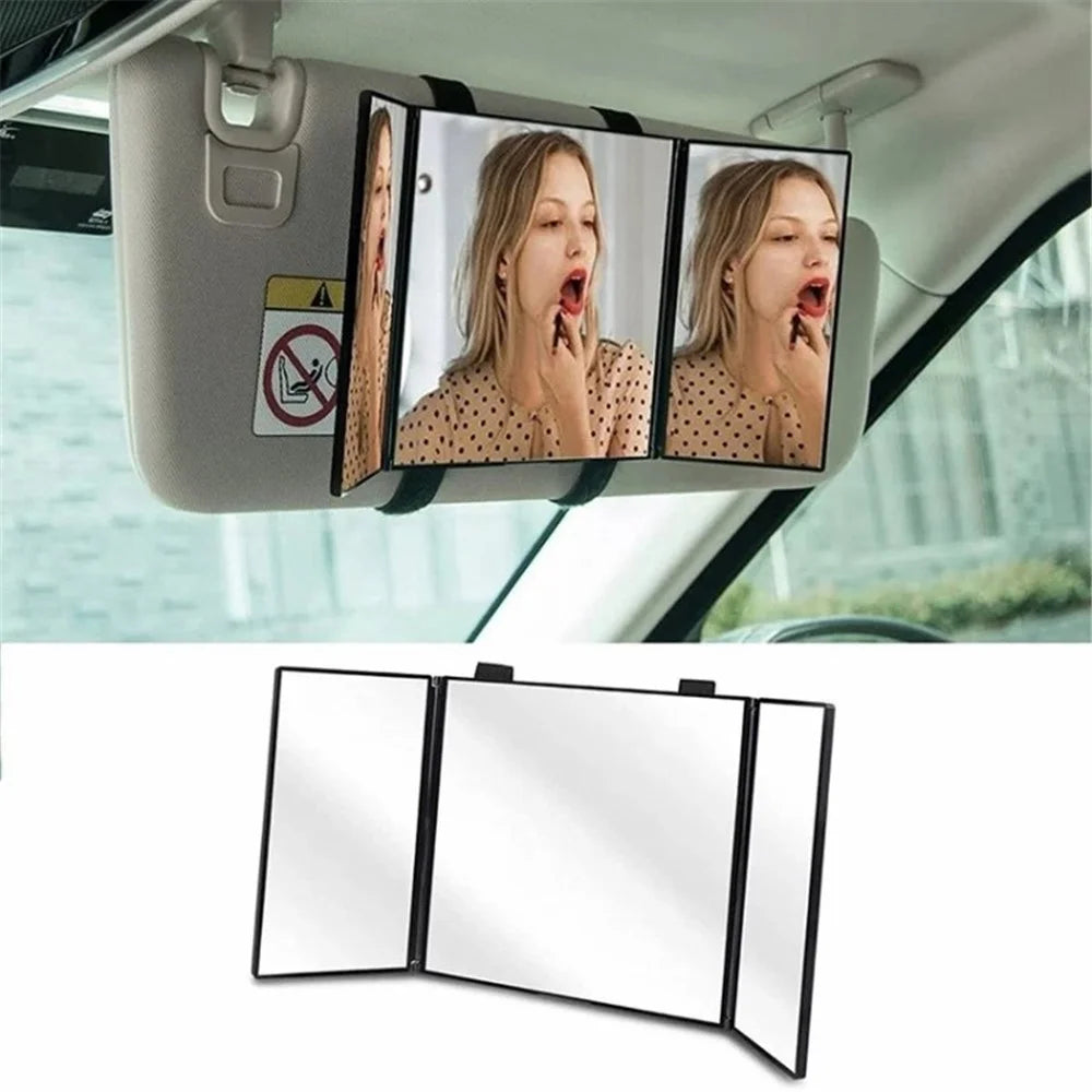 Car Sun Visor Wide View Collapsible Tri-Fold Makeup Mirror Auto Sunshade Cosmetic Mirror - 5