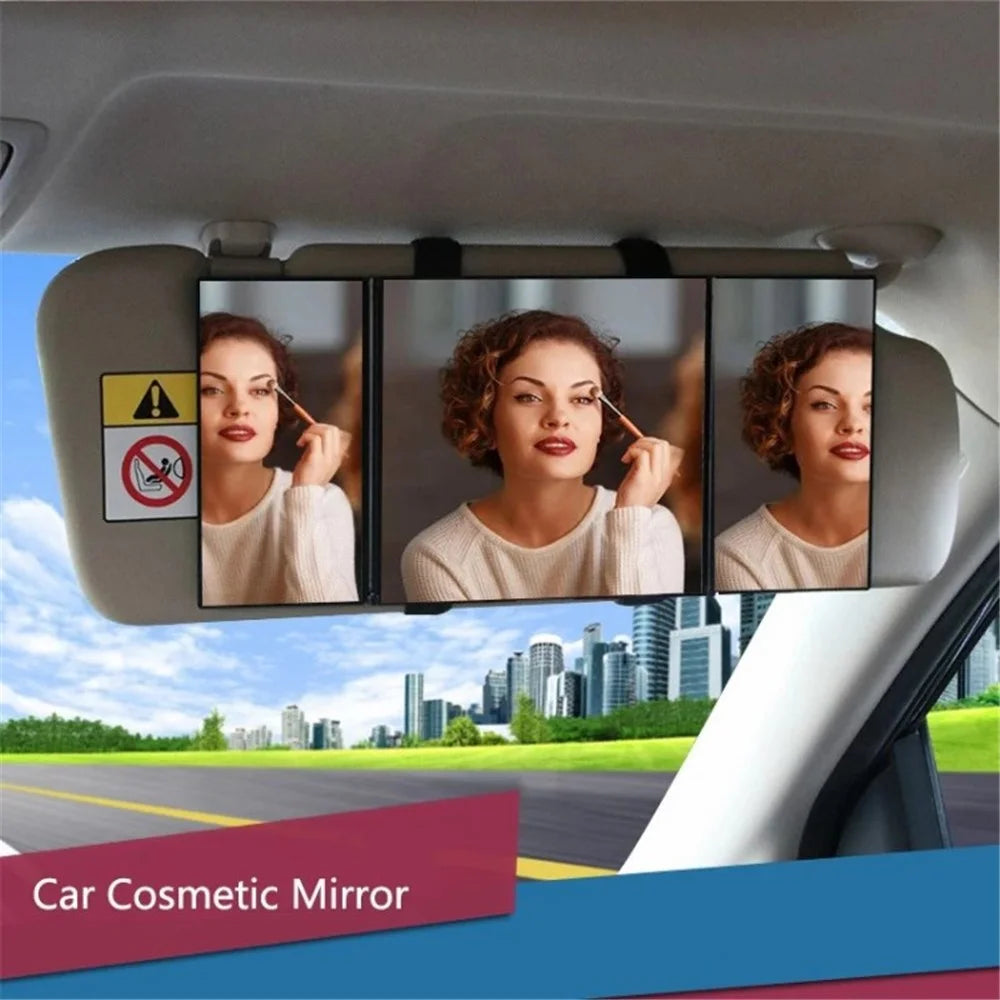 Car Sun Visor Wide View Collapsible Tri-Fold Makeup Mirror Auto Sunshade Cosmetic Mirror - 6