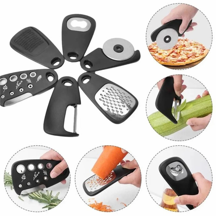 6-in-1 Roller Pizza Cutter Can Opener Garlic Masher Peeler Kitchen Gadget Set (BPA Free, No FDA) - 2