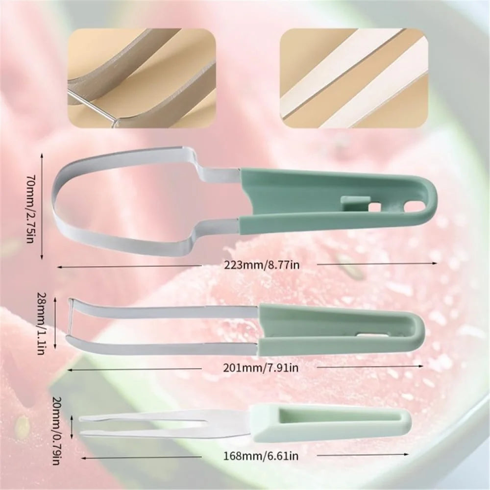 Stainless Steel 3-in-1 Watermelon Cutter Slicer Fork Tool Set Kitchen Gadget (BPA Free, No FDA) - Beige - 7