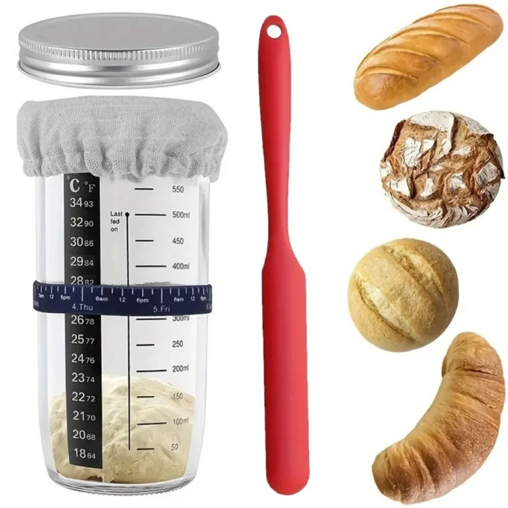 24oz / 730ml Clear Glass Sourdough Fermentation Jar Sourdough Starter Container Baking Supplies (BPA Free, No FDA) - 730ml / Style B - 2