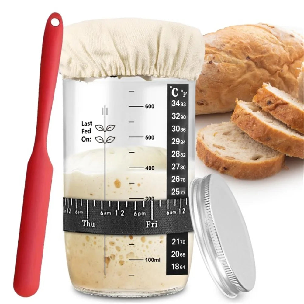 24oz / 730ml Clear Glass Sourdough Fermentation Jar Sourdough Starter Container Baking Supplies (BPA Free, No FDA) - 730ml / Style B - 3